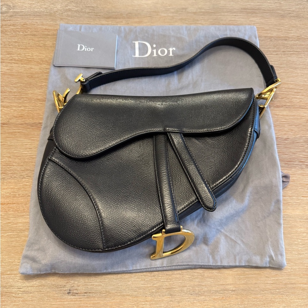 Dior Black Saddle Bag with Gold Accents